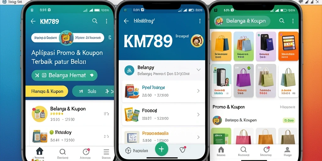 Tampilan antarmuka aplikasi KM789 dengan promo menarik.