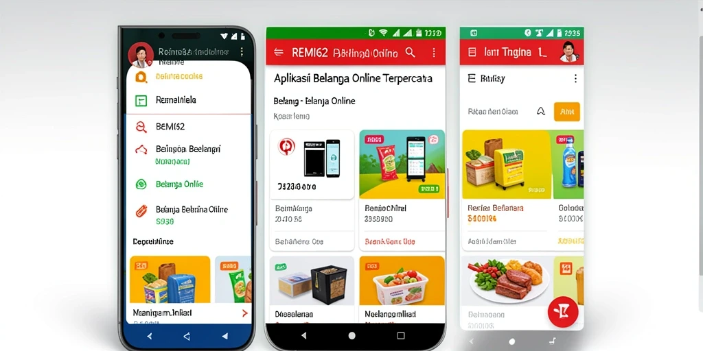 Tampilan antarmuka aplikasi Belanja Online REMI62 yang modern dan mudah digunakan.